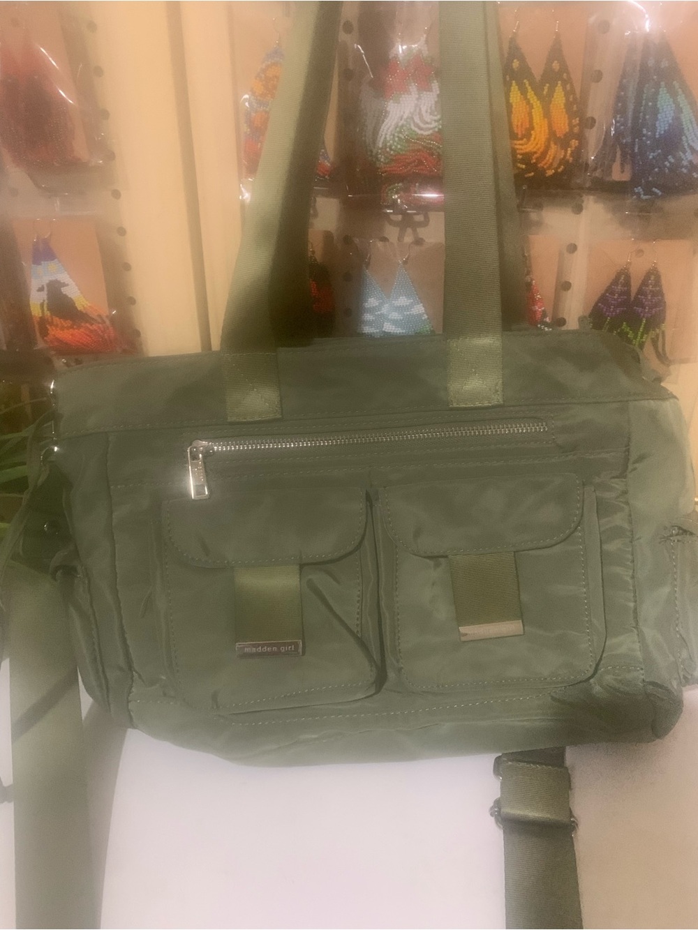 Madden Girl Olive Green Nylon Messenger Bag